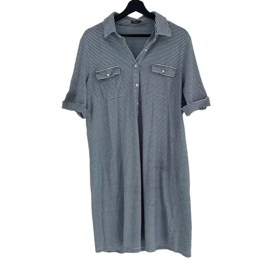 J. McLaughlin Utility Pocket Shirt Dress Size XL 100% Cotton Collar Blue Stripe
